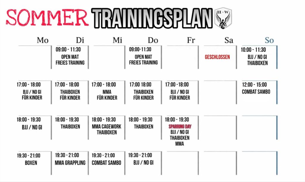 Sommer-Trainingsplan der Hall of Warriors Bammental